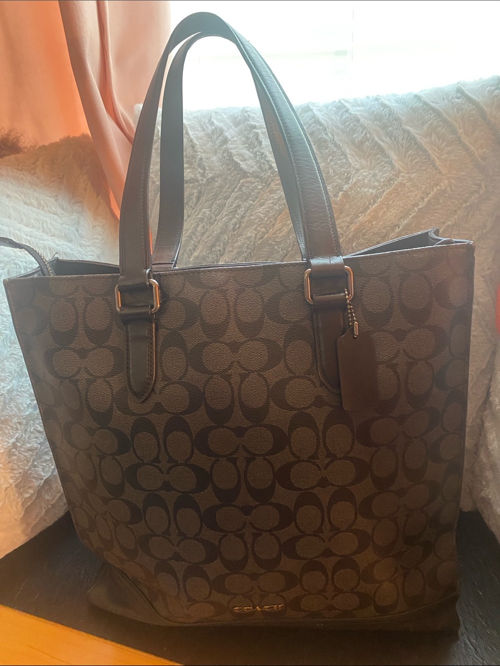Coach Dark Brown Signature Canvas Tote